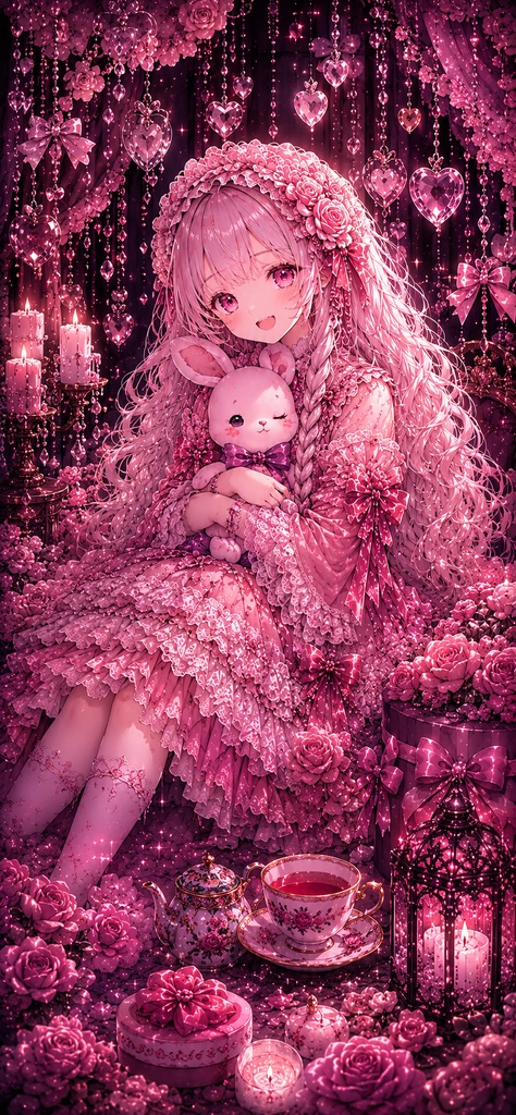 💗 薔薇と紅茶の夢うさぎ｜ゴシック壁紙3枚セット