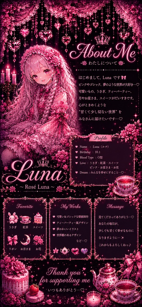 💗 薔薇と紅茶の夢うさぎ|ゴシック壁紙3枚セット