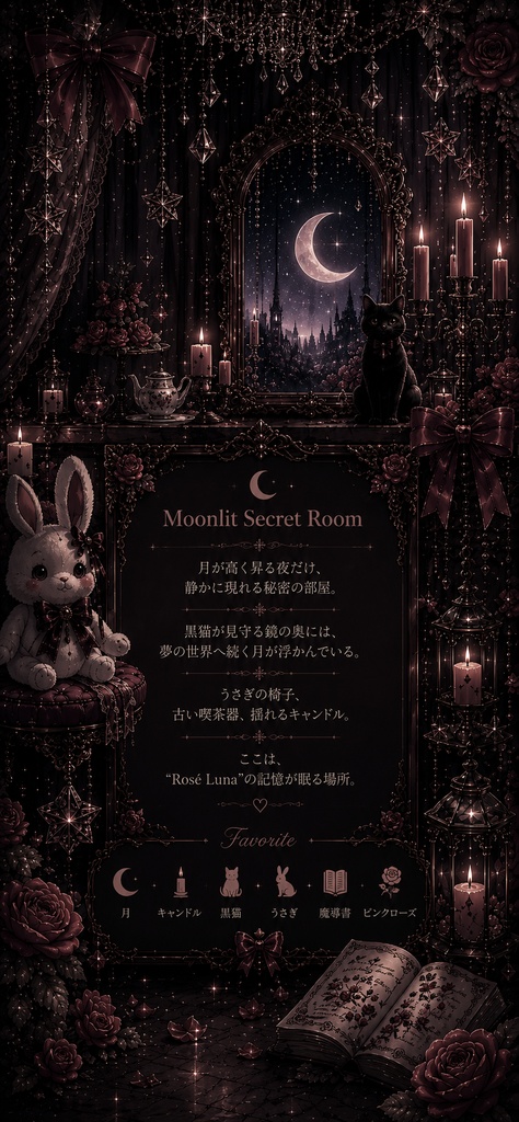 🖤 月夜の黒猫と夢うさぎ|ゴシック幻想壁紙3枚セット