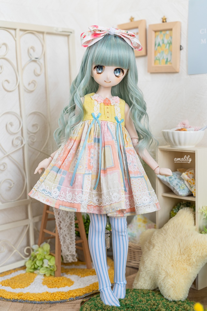 【☆MDD/SDM】春ワンピース(サーモンピンク×水色リボン)