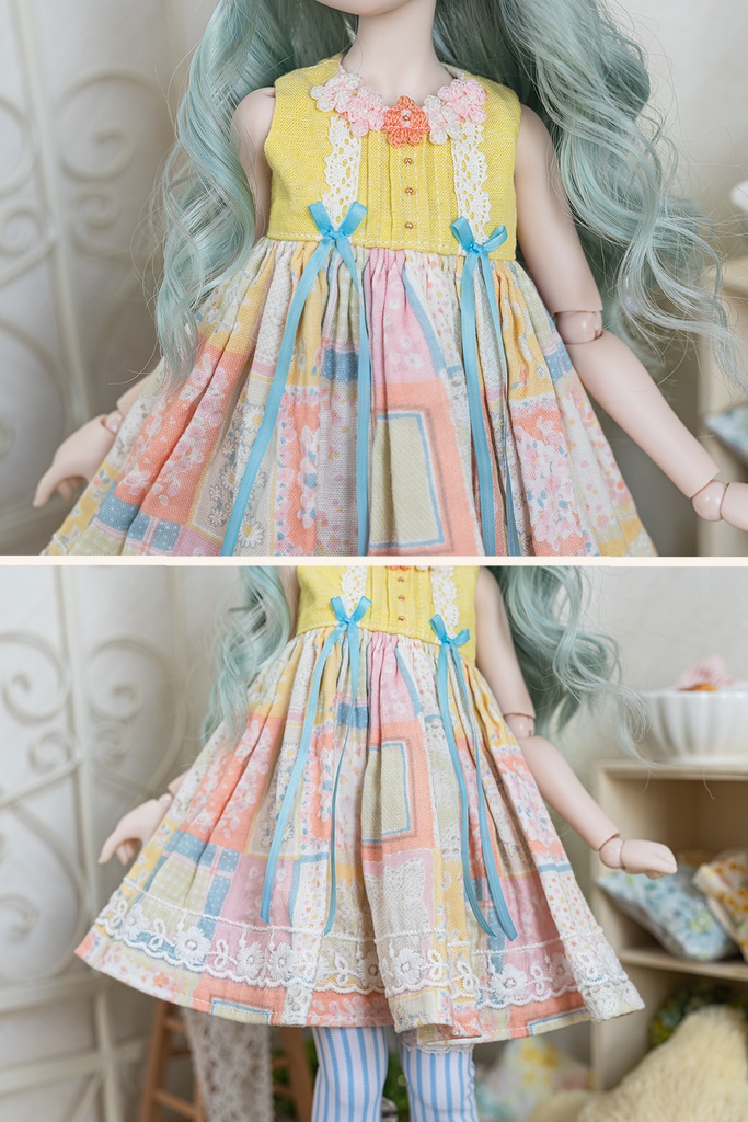 【☆MDD/SDM】春ワンピース(サーモンピンク×水色リボン)