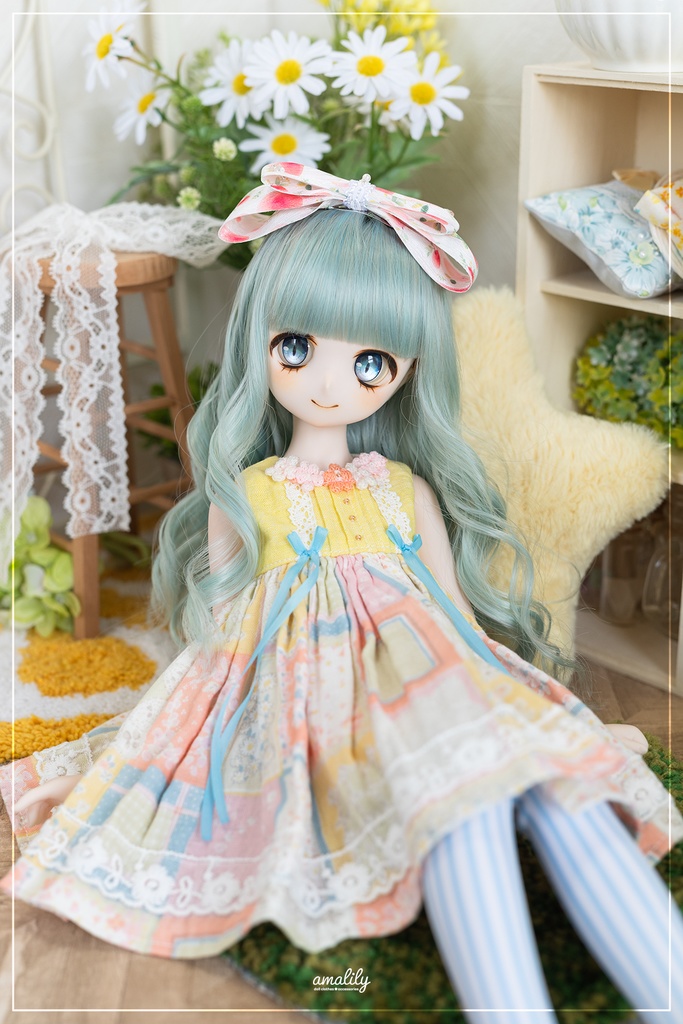 【☆MDD/SDM】春ワンピース(サーモンピンク×水色リボン)