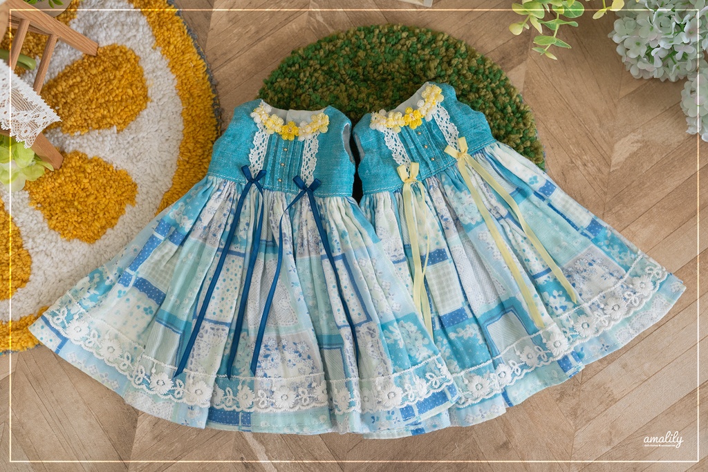 【☆MDD/SDM】春ワンピース(サーモンピンク×水色リボン)