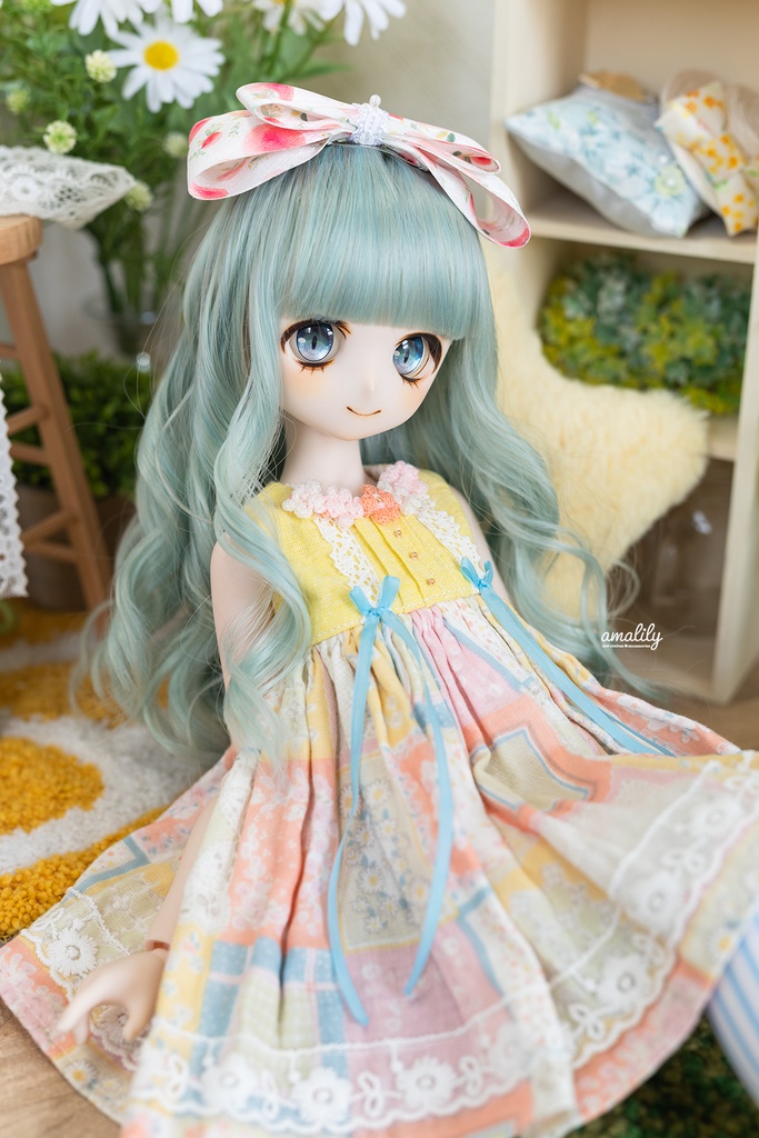 【☆MDD/SDM】春ワンピース(サーモンピンク×水色リボン)