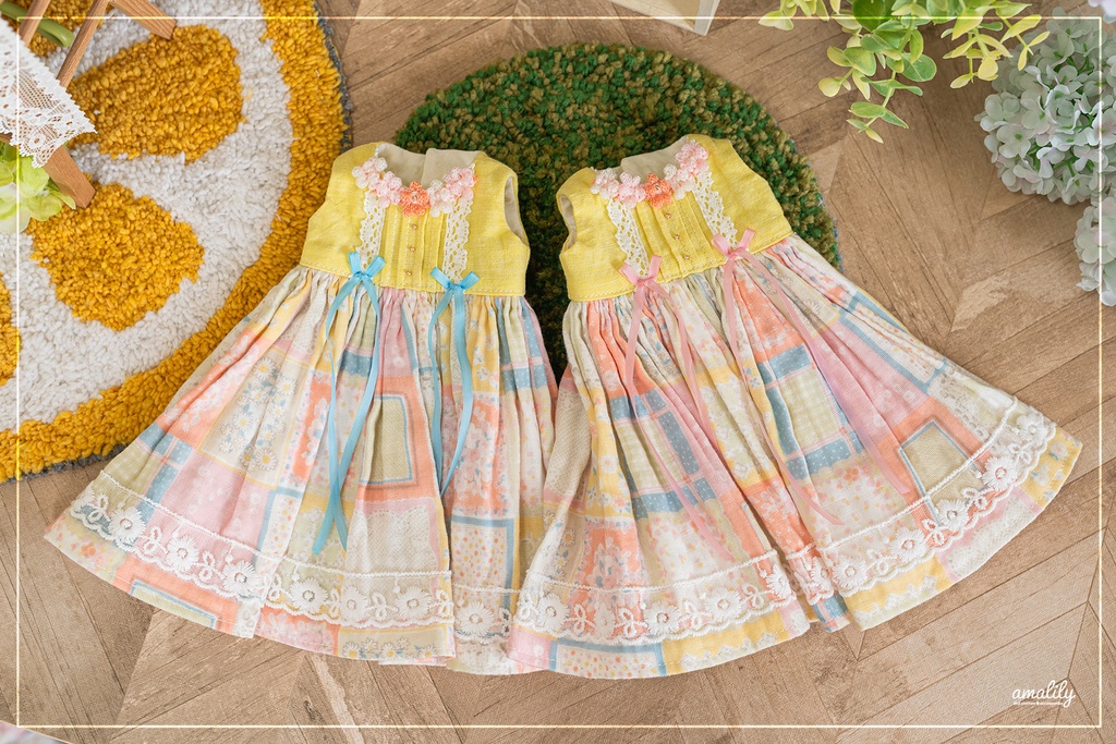 【☆MDD/SDM】春ワンピース(サーモンピンク×水色リボン)