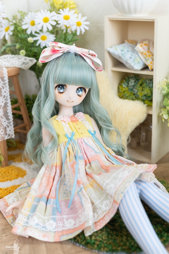 【☆MDD/SDM】春ワンピース（サーモンピンク×水色リボン）