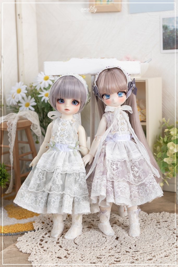 【幼SD】花柄ワンピースセット（ペールグリーン）