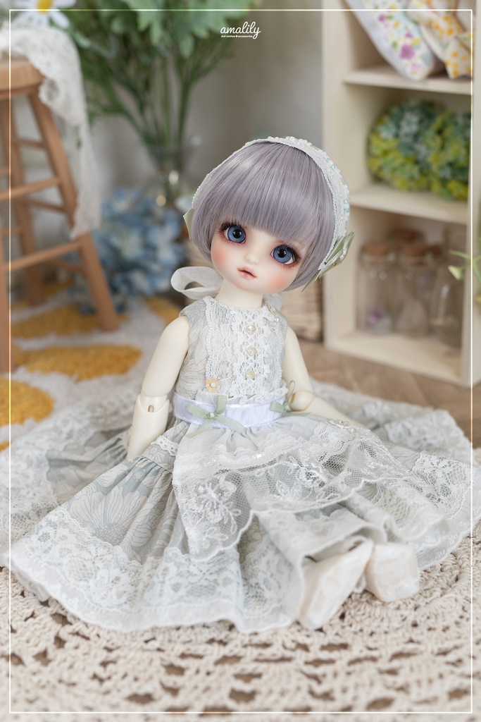 【幼SD】花柄ワンピースセット(ペールグリーン)