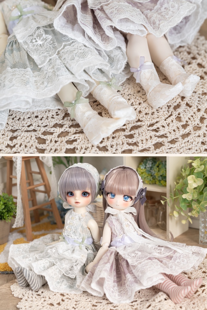 【幼SD】花柄ワンピースセット(ペールグリーン)