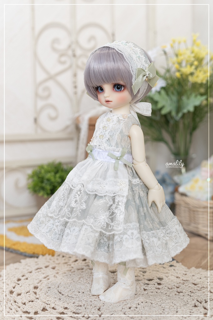 【幼SD】花柄ワンピースセット(ペールグリーン)