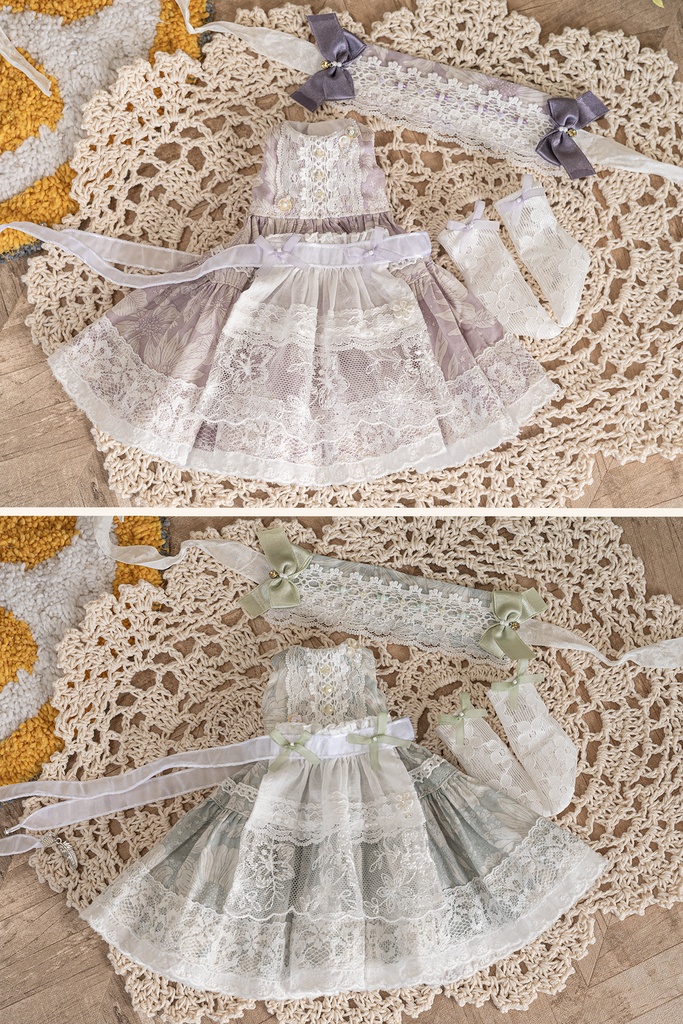 【幼SD】花柄ワンピースセット(ペールグリーン)