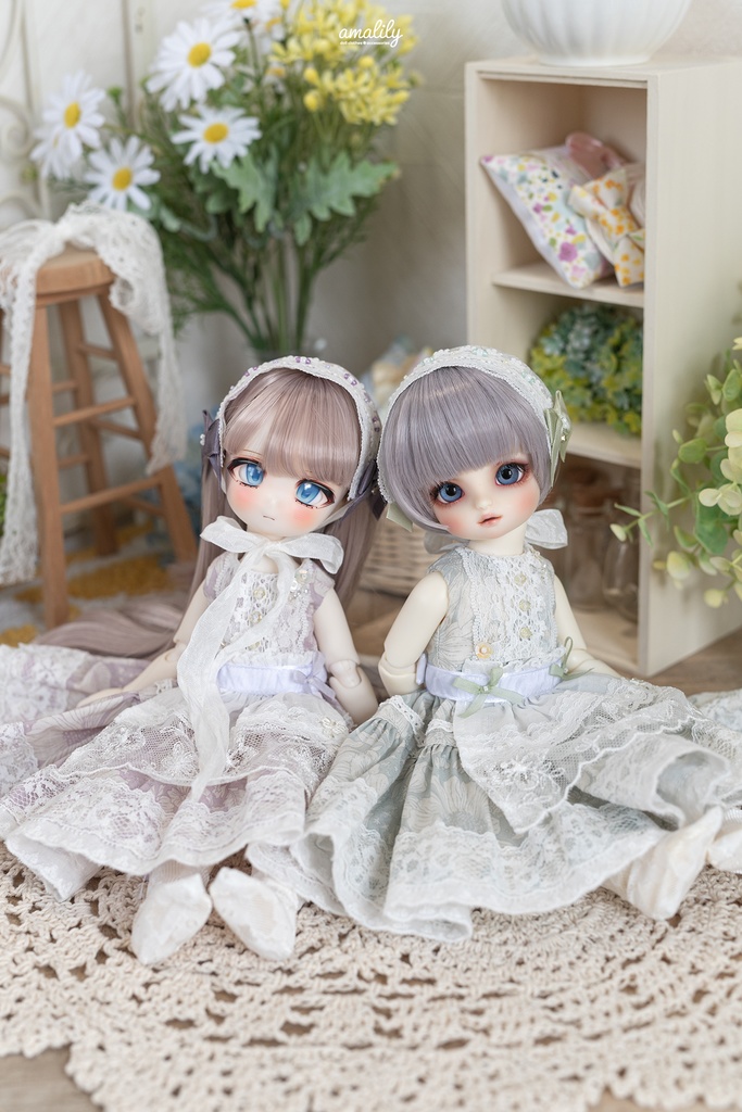 【幼SD】花柄ワンピースセット(ペールグリーン)