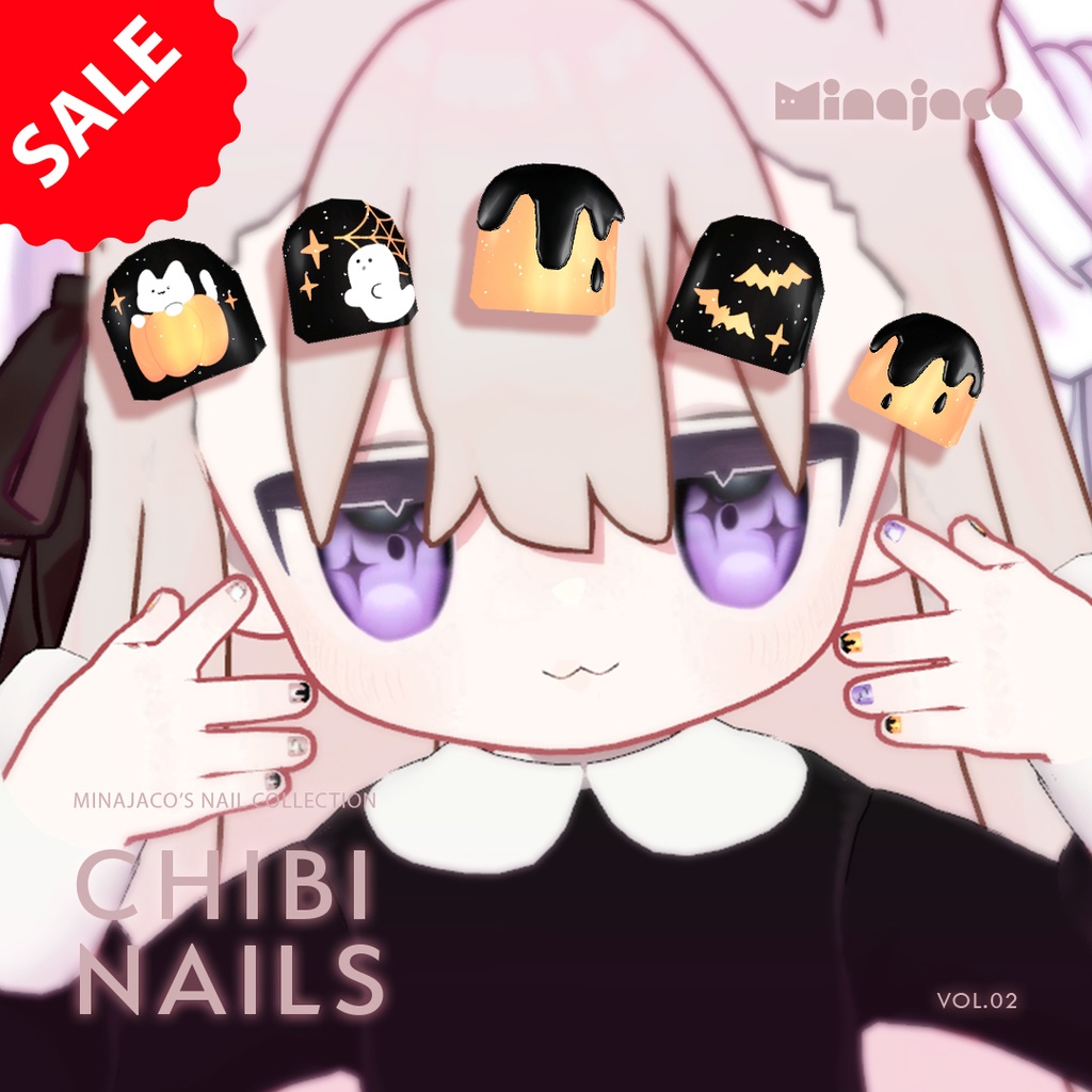 【VRchat】CHIBI NAILS /ハロウィン ゴシックネイル5色+【オリジナル3Dモデル】