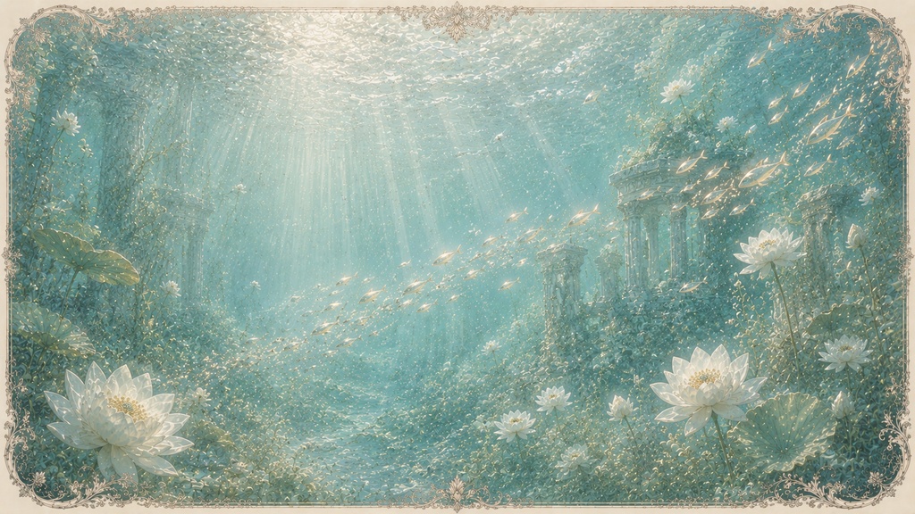 フルート×ヒーリングミュージック|水中幻想世界 AI画像素材集 全16枚【未公開カット含む完全版】