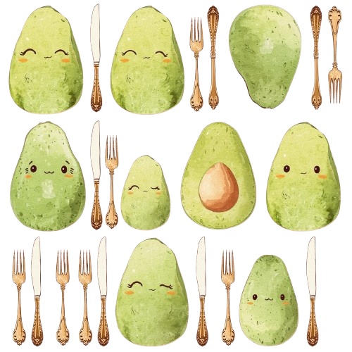 【アボカドパーティー】アンティーク調アボカド水彩クリップアート10点セット(PNG透過)