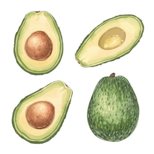 【アボカドパーティー】アンティーク調アボカド水彩クリップアート10点セット(PNG透過)