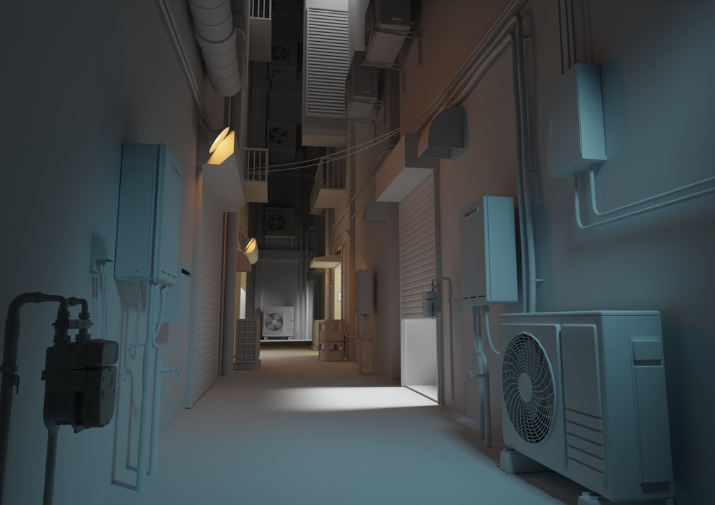 【3D素材】路地裏アセット クリスタの作例付き【Blender】