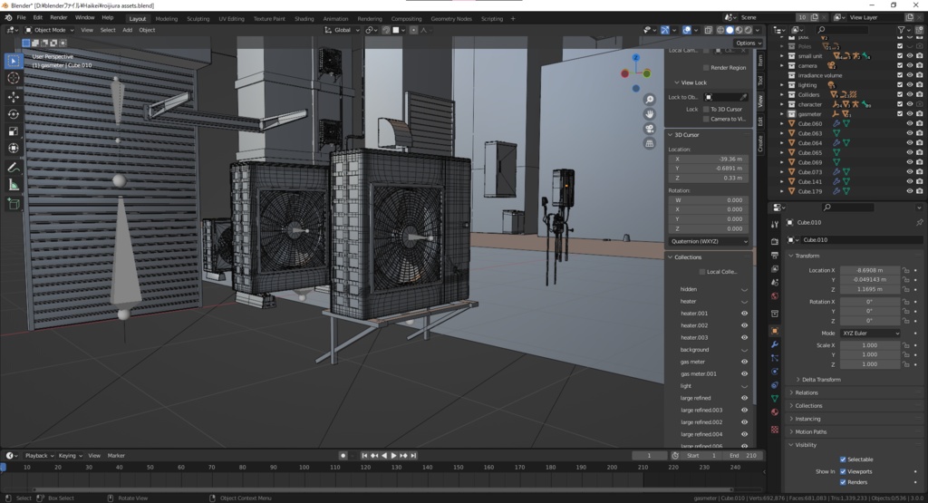 【3D素材】路地裏アセット クリスタの作例付き【Blender】