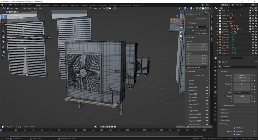 【3D素材】路地裏アセット クリスタの作例付き【Blender】