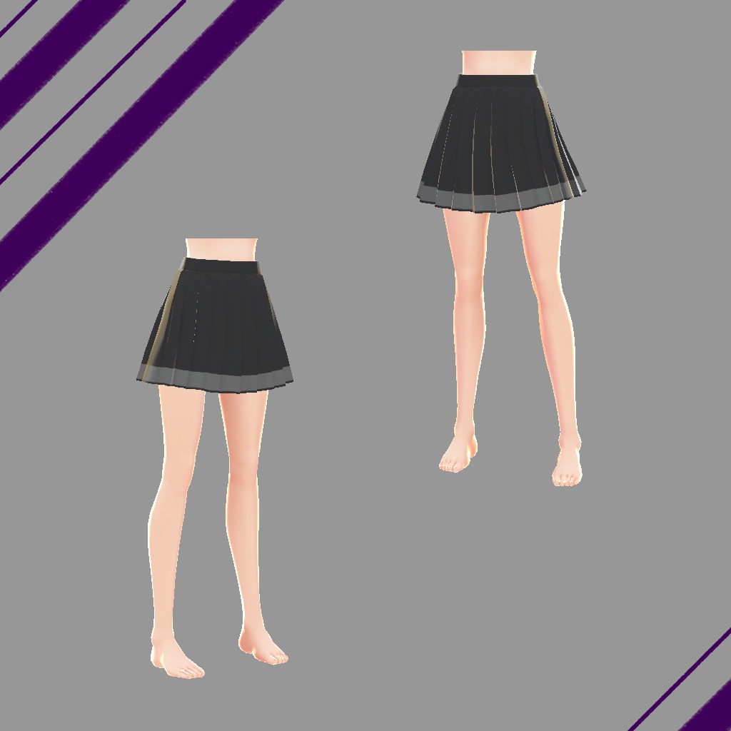 Vroid | Black & Grey Pleated Skirt | ブラック & グレー プリーツ スカート