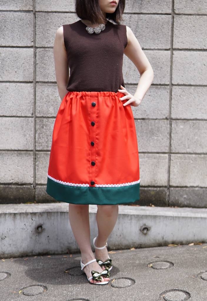 夏やすみのすいかスカート 女性フリーサイズ