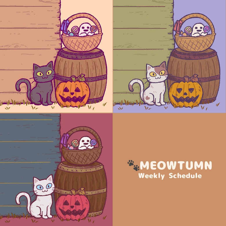 【Vtuber/配信者向け】🐈ミャウタム / 秋週間スケジュール表🍁【MEOWTUMN WeeklySchedule Template】
