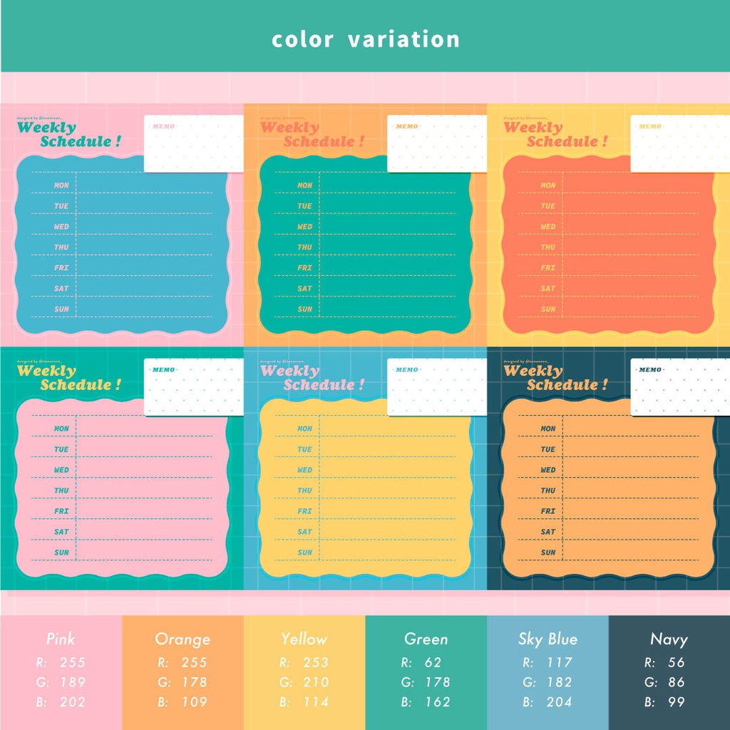 【フリー素材】正方形のとってもかわいい週間スケジュール表