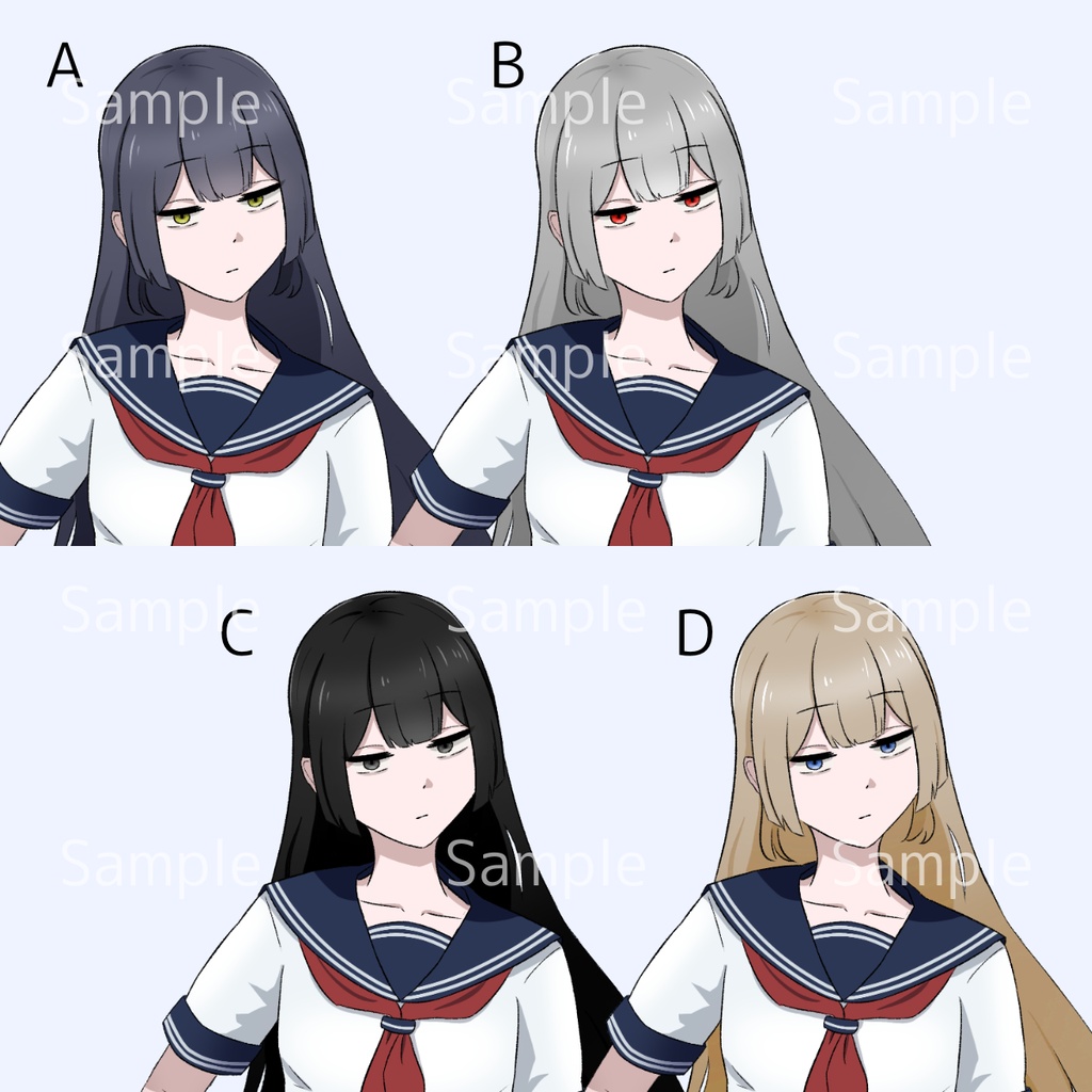 立ち絵素材01 セーラー服 女子高校生 髪色・表情差分有【無料版有】