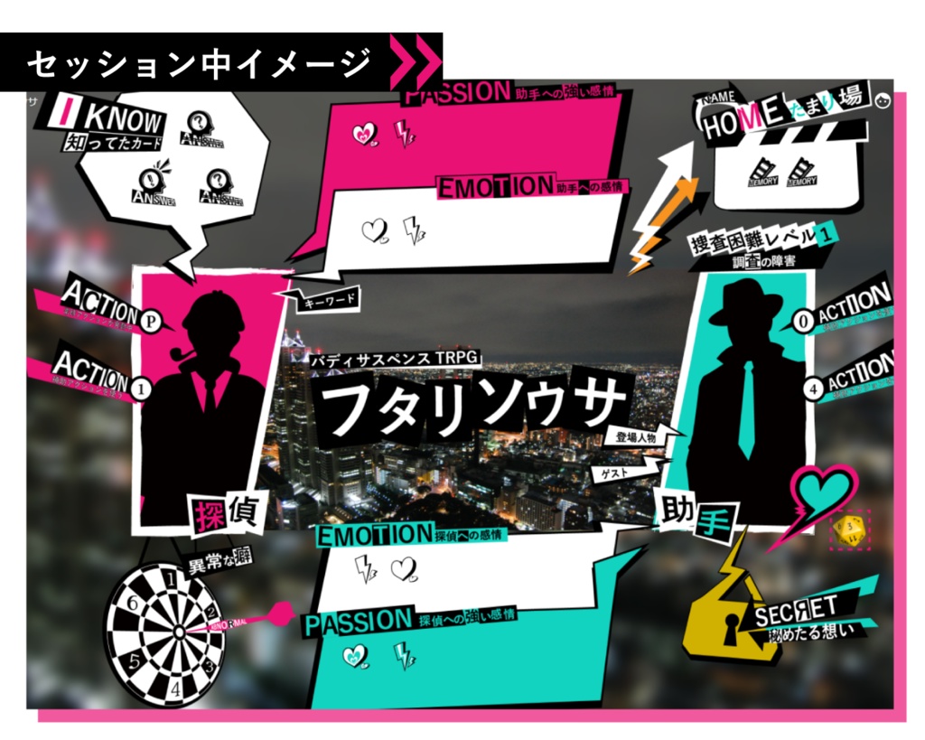 【無料/投げ銭】フタリソウサ ルームデータ付き オンラインセッション用シート(スタイリッシュ)