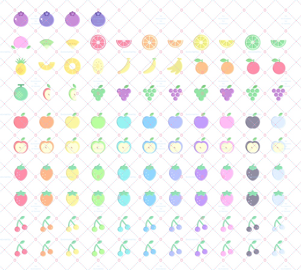 【大容量103個😋】フルーツイラストセット🍓🍇🍒🍈【イラスト素材】