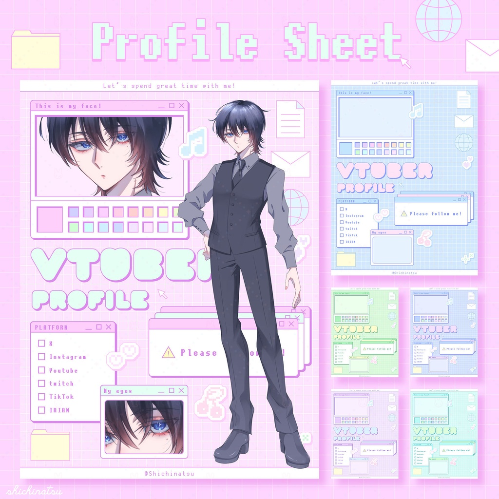 【無料配布】Vtuberプロフィール宣伝素材/Vaporwave【カラバリ全12色】