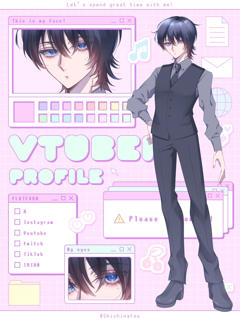 【無料配布】Vtuberプロフィール宣伝素材/Vaporwave【カラバリ全12色】