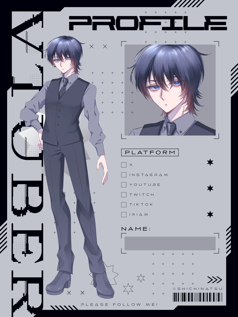 【無料配布】Vtuberプロフィール宣伝素材/サイバー風【カラバリ全24色】