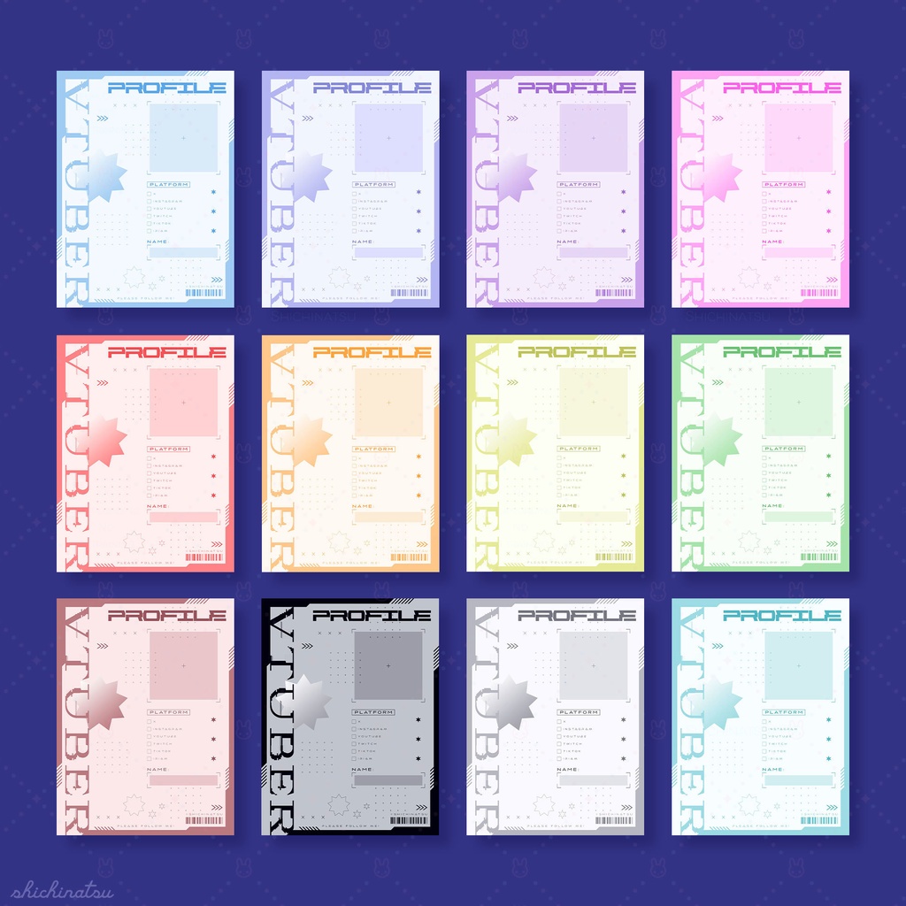 【無料配布】Vtuberプロフィール宣伝素材/サイバー風【カラバリ全24色】