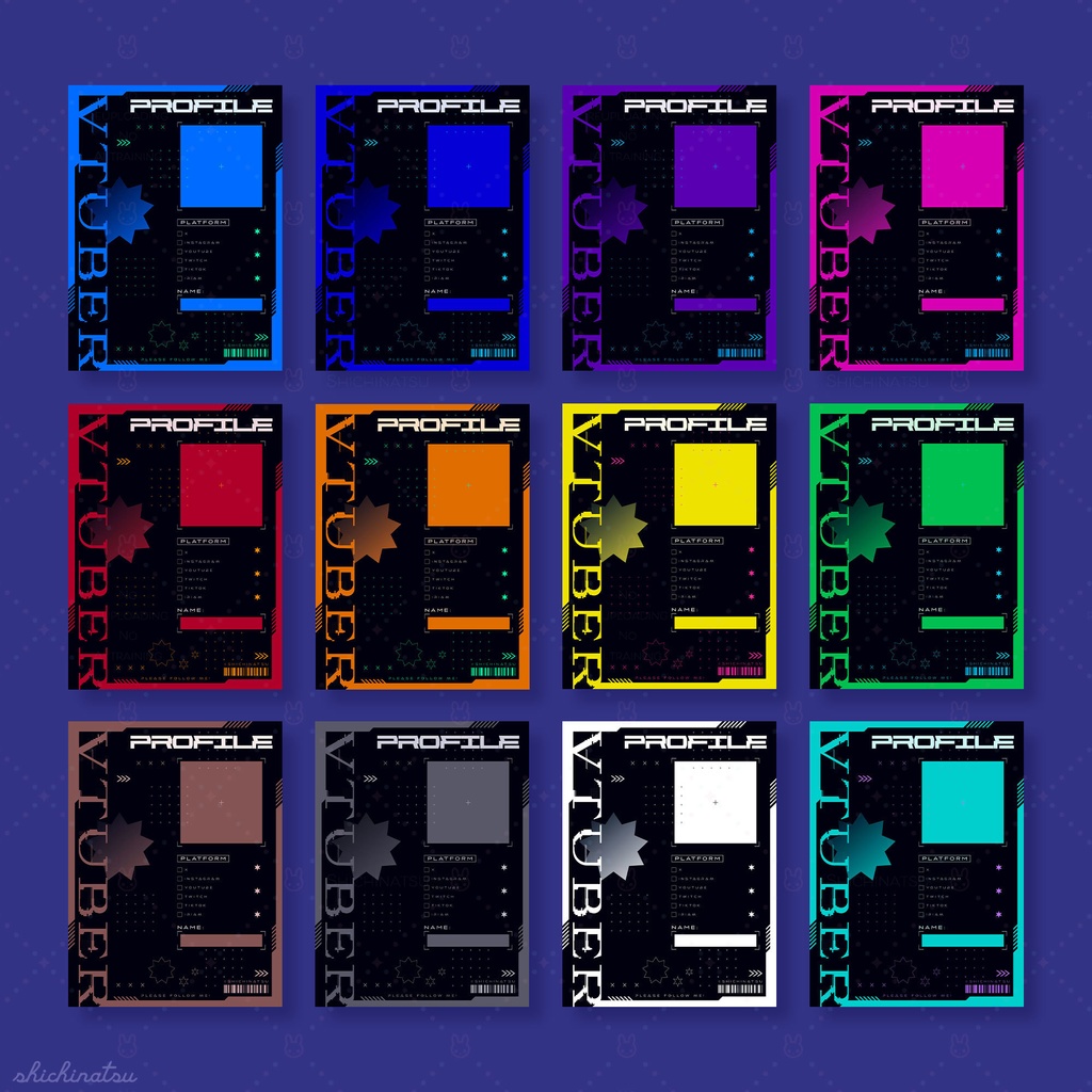 【無料配布】Vtuberプロフィール宣伝素材/サイバー風【カラバリ全24色】