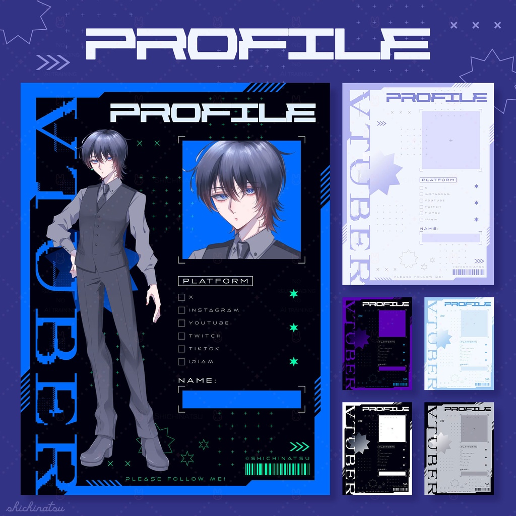 【無料配布】Vtuberプロフィール宣伝素材/サイバー風【カラバリ全24色】