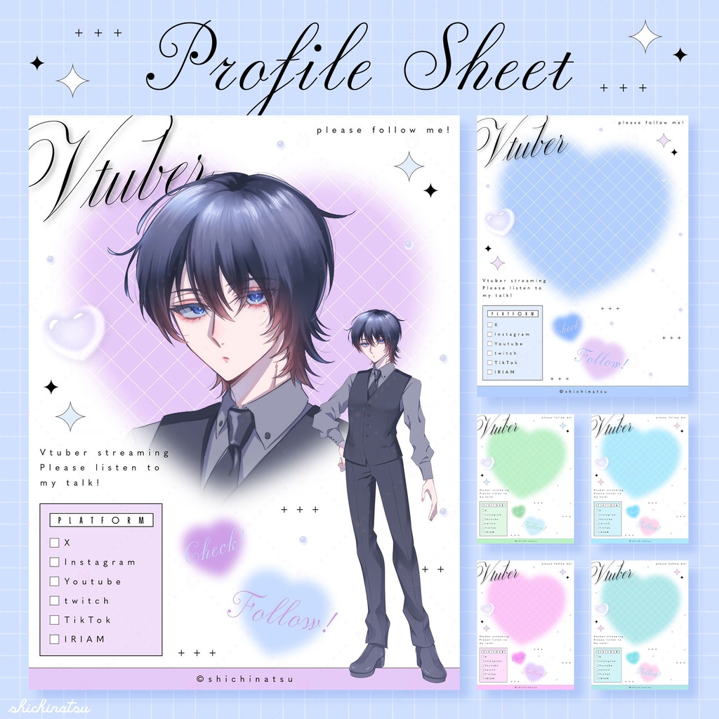 【無料配布】Vtuberプロフィール宣伝素材/地雷系フェミニン【カラバリ全12色】