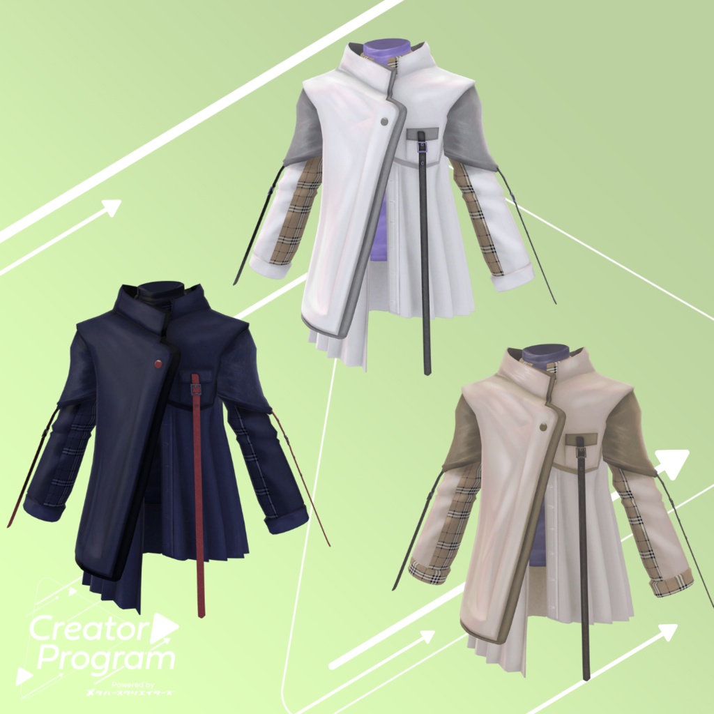 Asymmetry Pleats Coat Outfit - VRChat Men's Clothing / CP11
