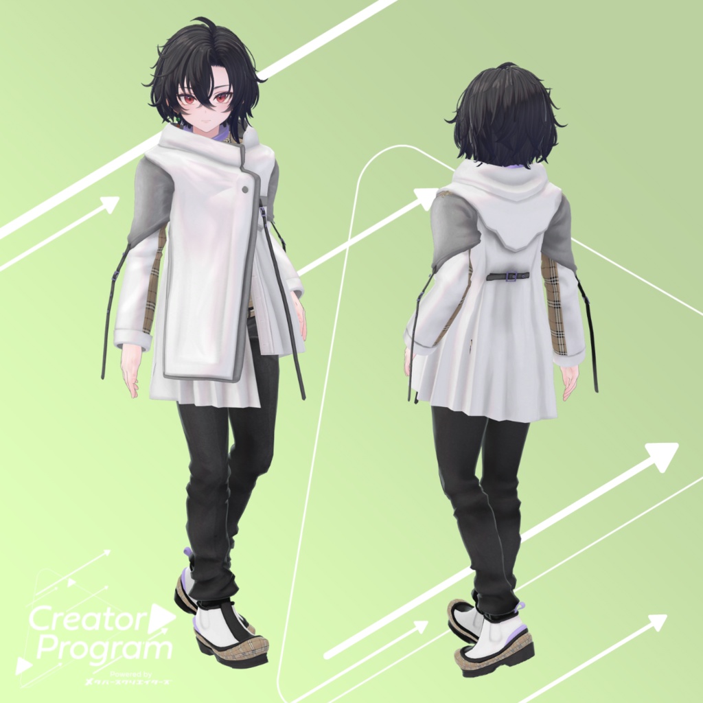Asymmetry Pleats Coat Outfit - VRChat Men's Clothing / CP11