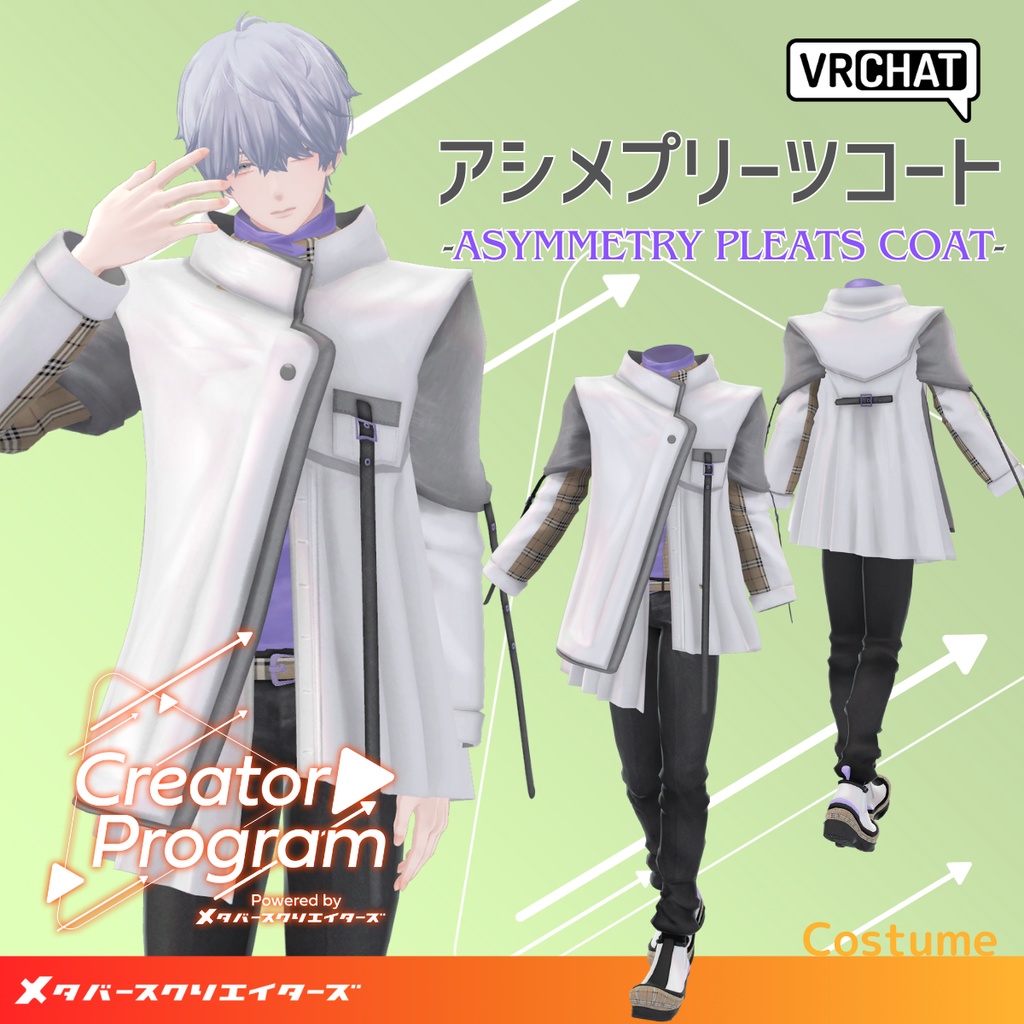 Asymmetry Pleats Coat Outfit - VRChat Men's Clothing / CP11