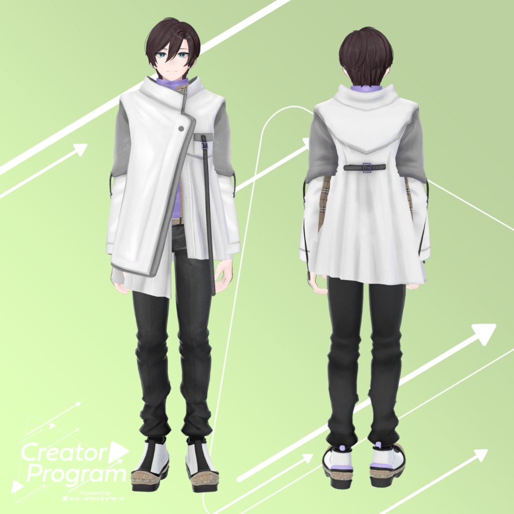 Asymmetry Pleats Coat Outfit - VRChat Men's Clothing / CP11