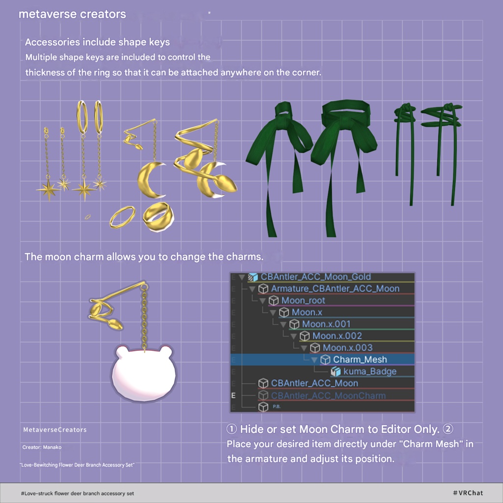 Love-Bewildered Flower & Deer Branch Accessory Set - VRChat Avatar Accessory / CP34