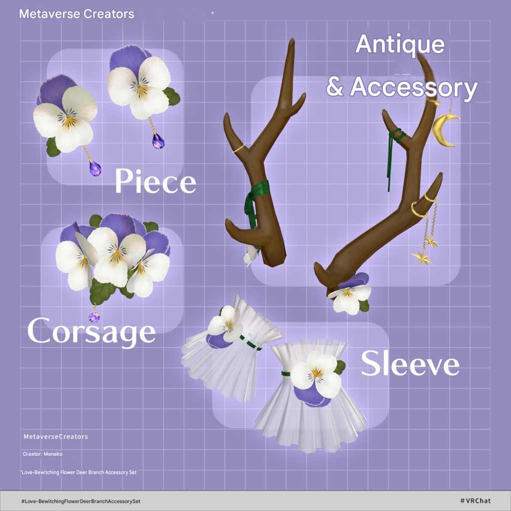 Love-Bewildered Flower & Deer Branch Accessory Set - VRChat Avatar Accessory / CP34