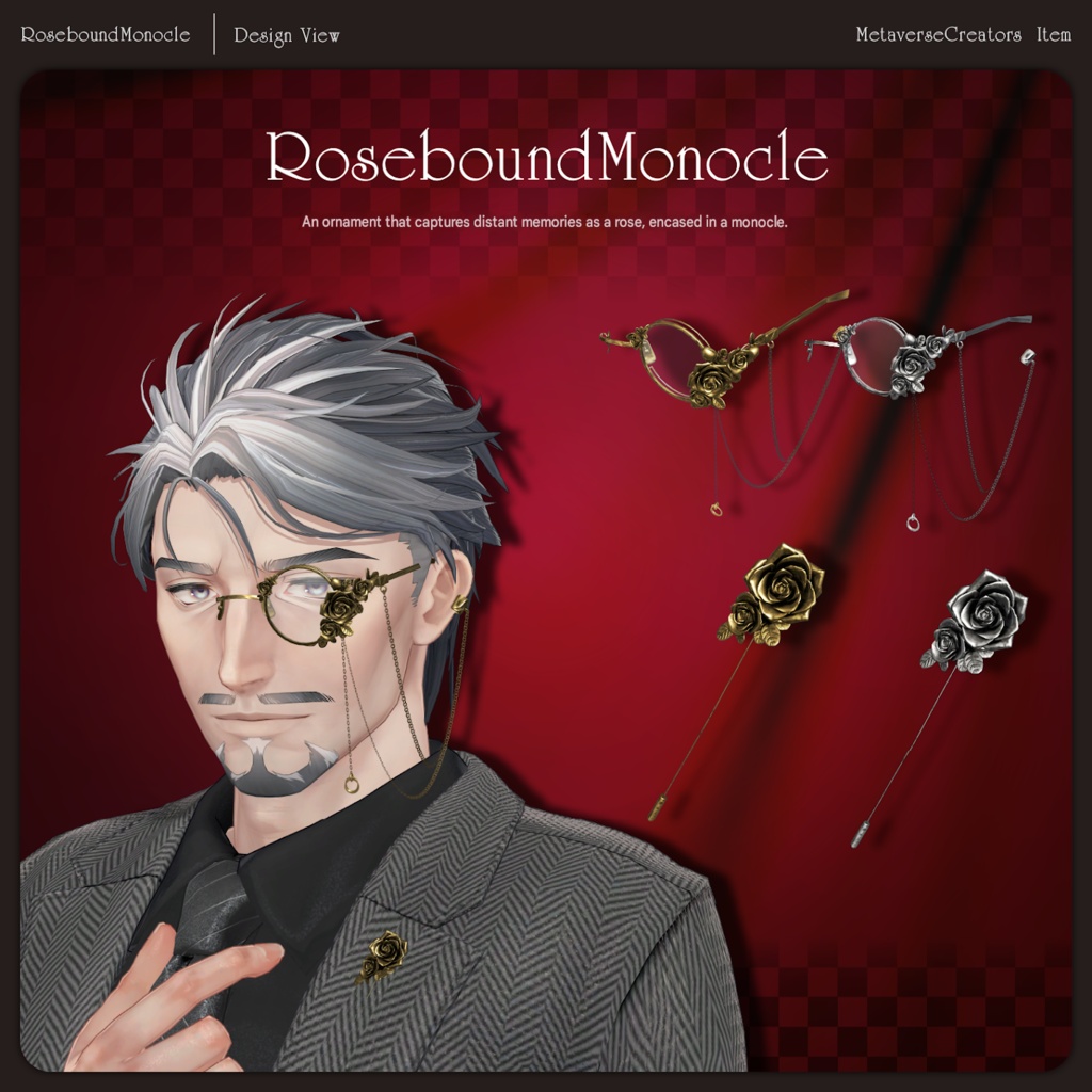 Rosebound Monocle Set - VRChat Gimmicky Avatar Accessory / CP34