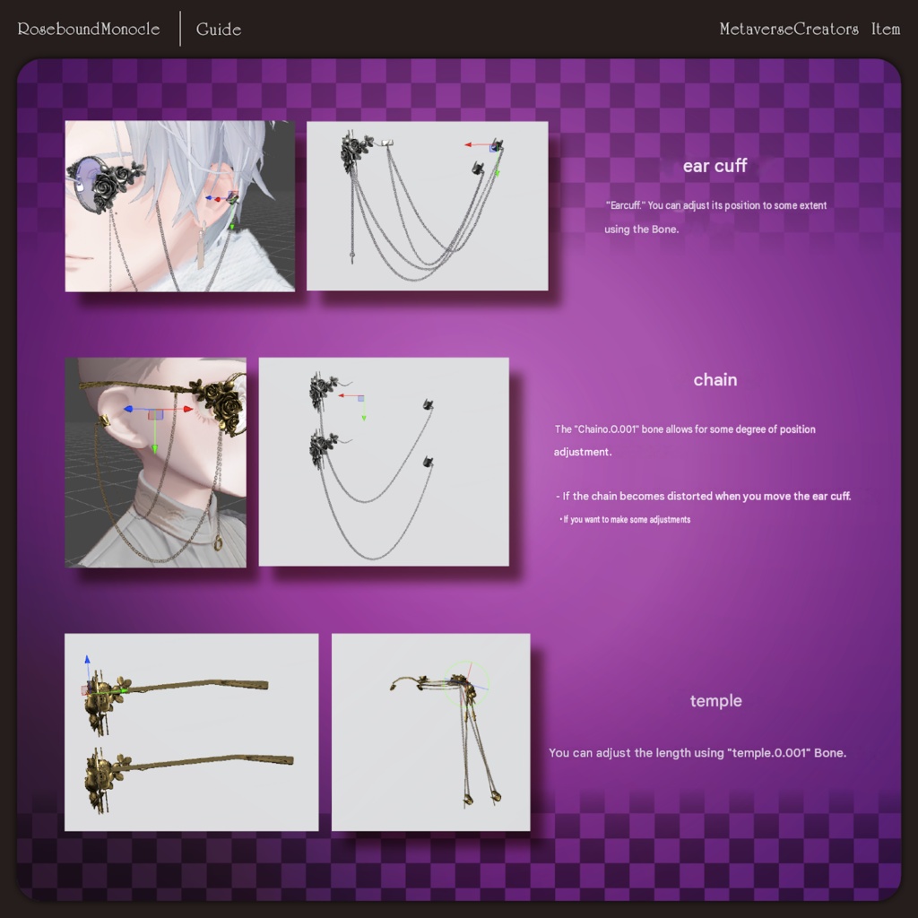 Rosebound Monocle Set - VRChat Gimmicky Avatar Accessory / CP34