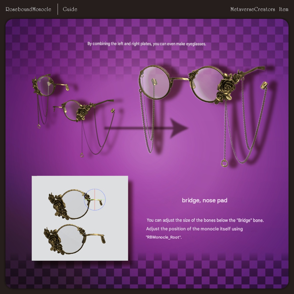 Rosebound Monocle Set - VRChat Gimmicky Avatar Accessory / CP34