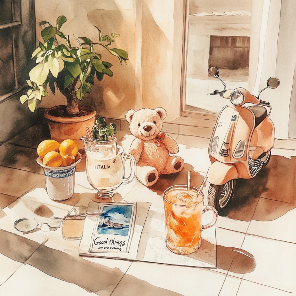 テディベアとレモンが誘うテラスの光