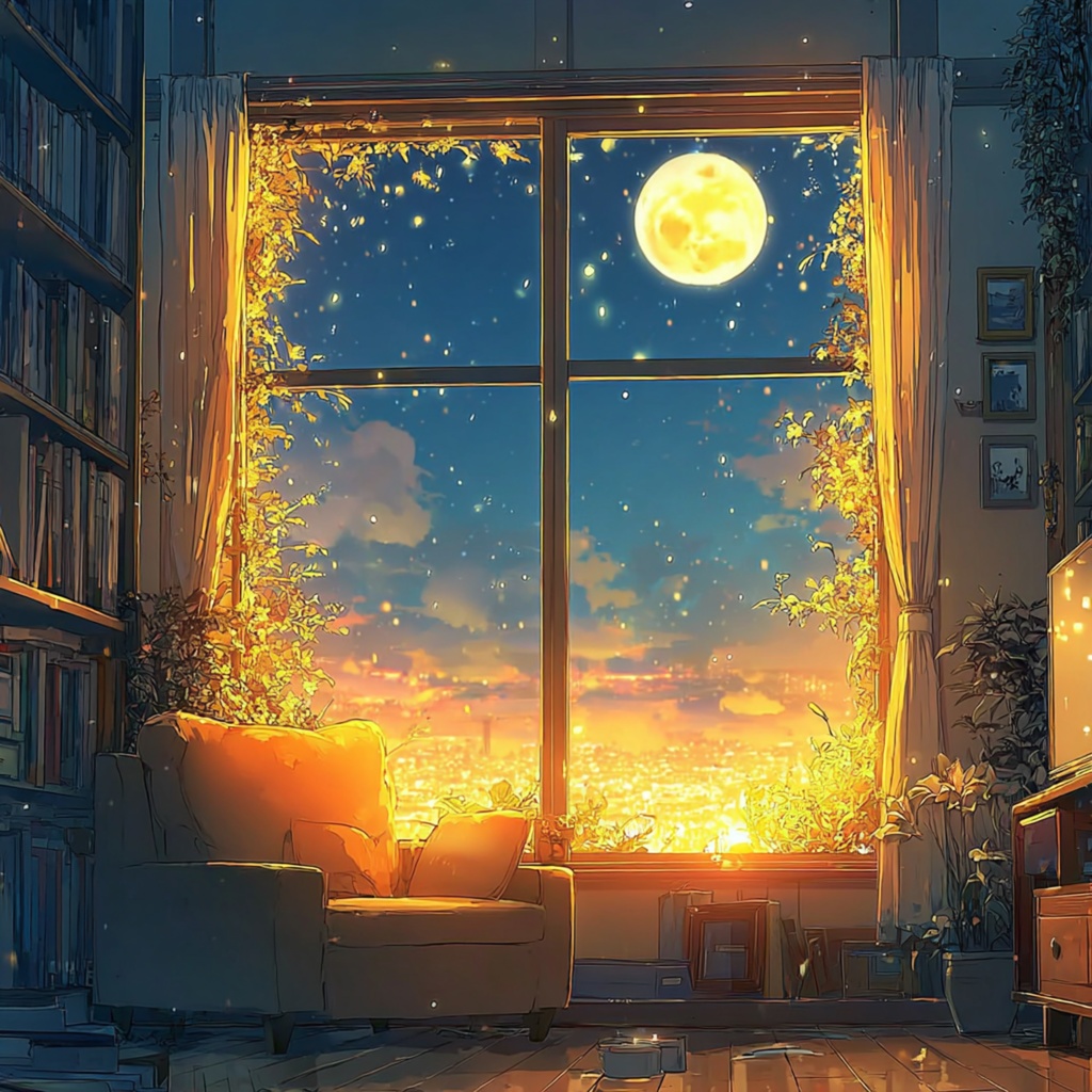 月夜の読書室、黄金色の安らぎ
