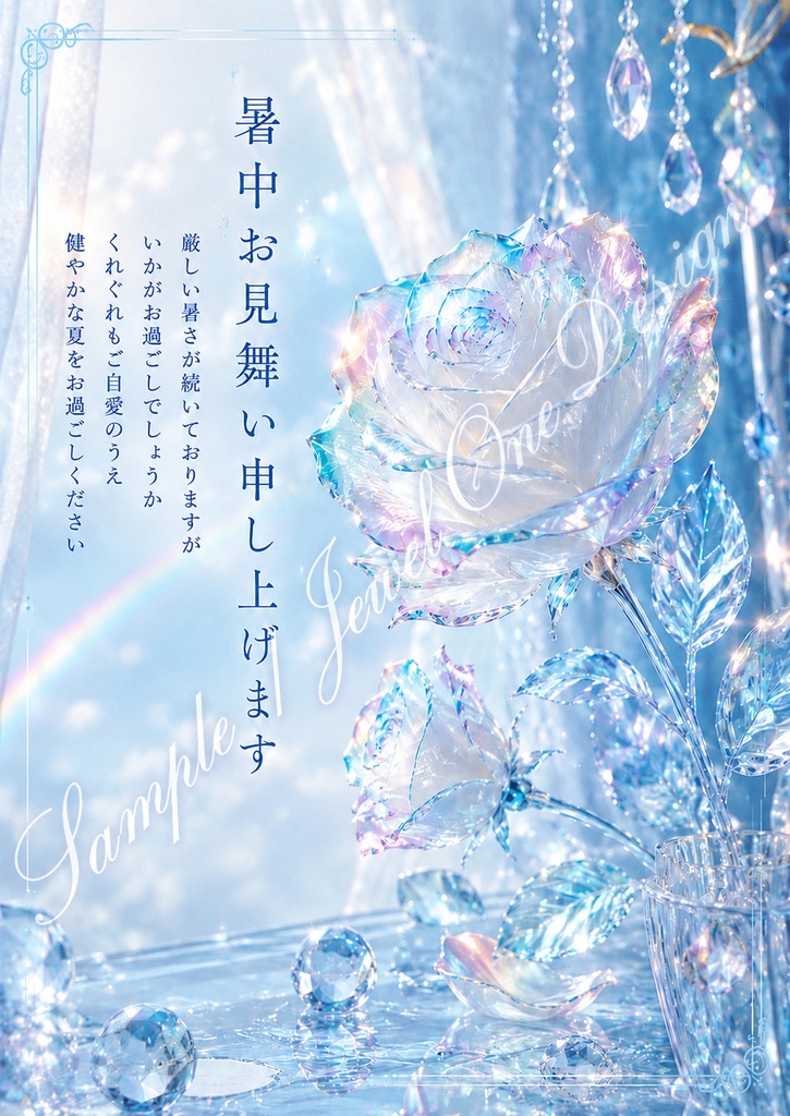 ガラス薔薇の暑中見舞いテンプレート Crystal Rose|印刷用PDF・PNGセット