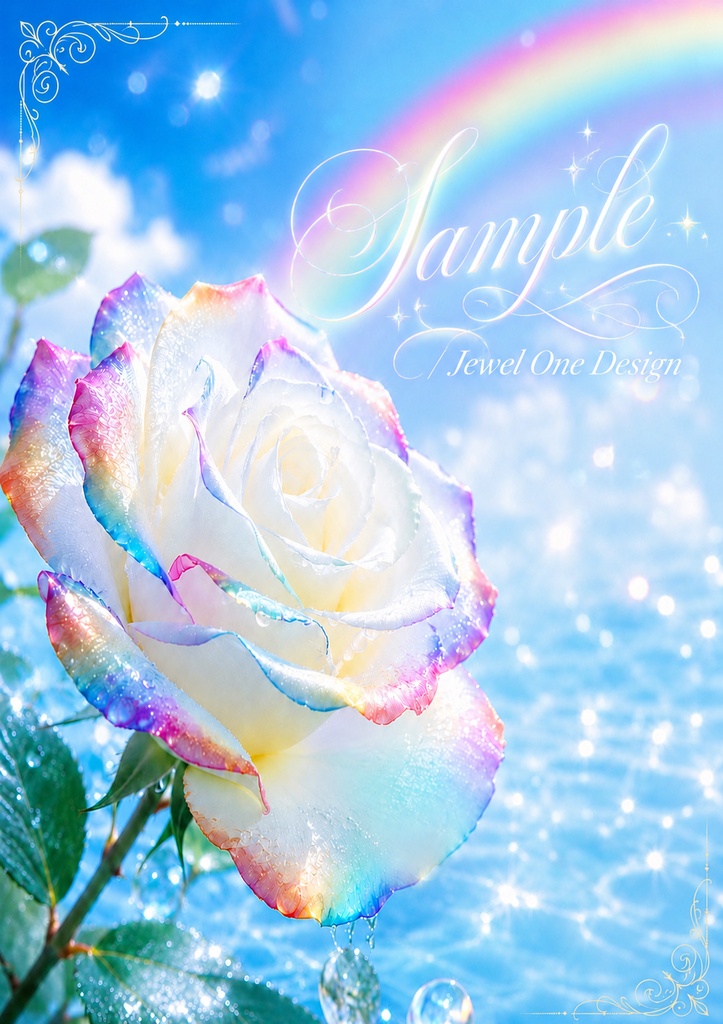 虹色バラの暑中見舞いテンプレート Rainbow Rose|印刷用PDF・PNGセット